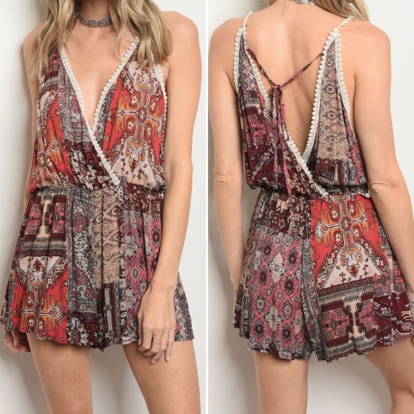 Pants - LAST 1! WINE PAISLEY PRINT SHORTS ROMPER